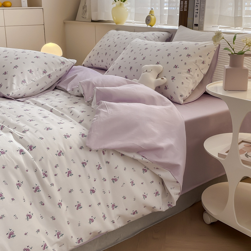 Nuevo algodón de cuatro piezas con flores cortas estilo nórdico sábanas de algodón retro de cuatro piezas con tres piezas