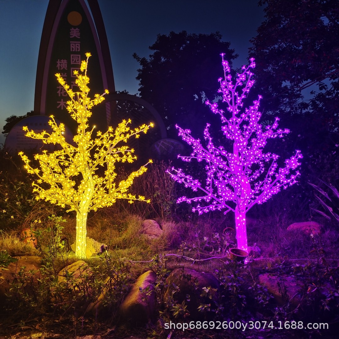 Al aire libre led luminoso árbol lámpara simulación parque cerezo flor melocotón flor a prueba de humedad jardín decoración paisaje árbol lámpara decoración al por mayor