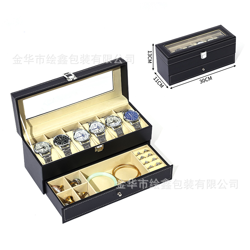 Caja de reloj Venta al por mayor Caja de accesorios de almacenamiento de relojes de alta gama Reloj de cuero spot Caja de exhibición de almacenamiento de ventana transparente