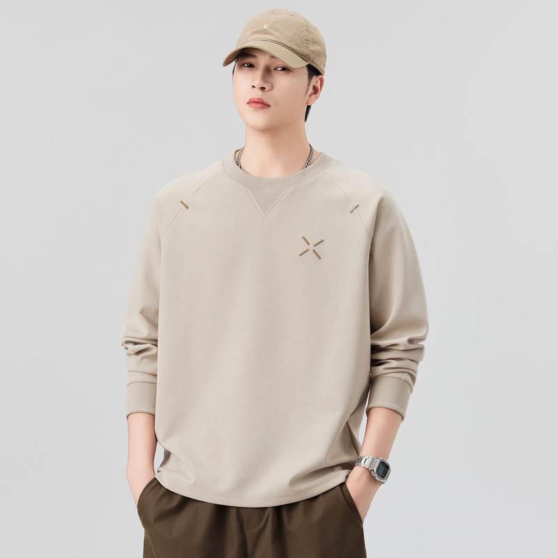 Heavyweight men's crew neck sweatshirt, 2026 spring/autumn new trendy loose embroidered long-sleeve T-shirt top Heavyweight men's crew neck sweatshirt, 2026 spring/autumn new trendy loose embroidered long-sleeve T-shirt top