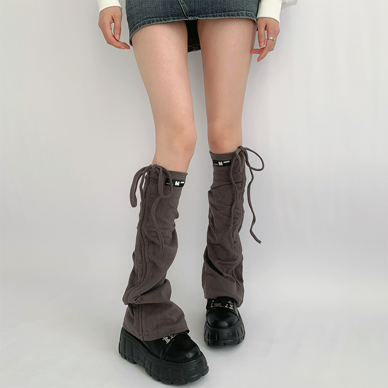 Spicy girl leg covers, stacked gray slimming effect, JK calf children's versatile drawstring straps, horn, women's_voghion.com