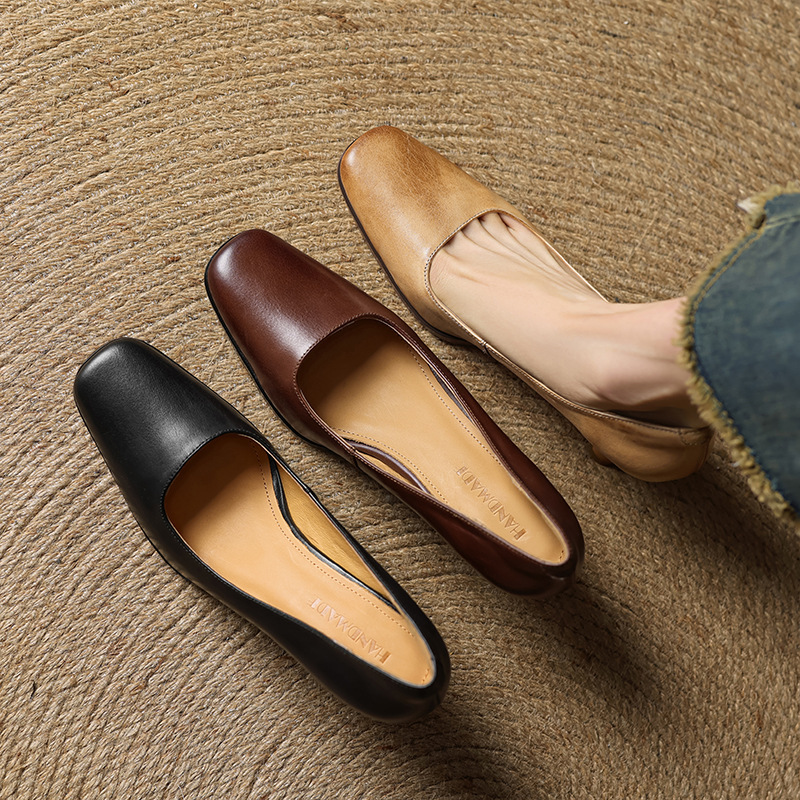 Washed First-Layer Cowhide 7cm Elegant Stiletto Heels 2025 Spring & Fall Seasons Genuine Leather Flats Stiletto Women's Shoes
