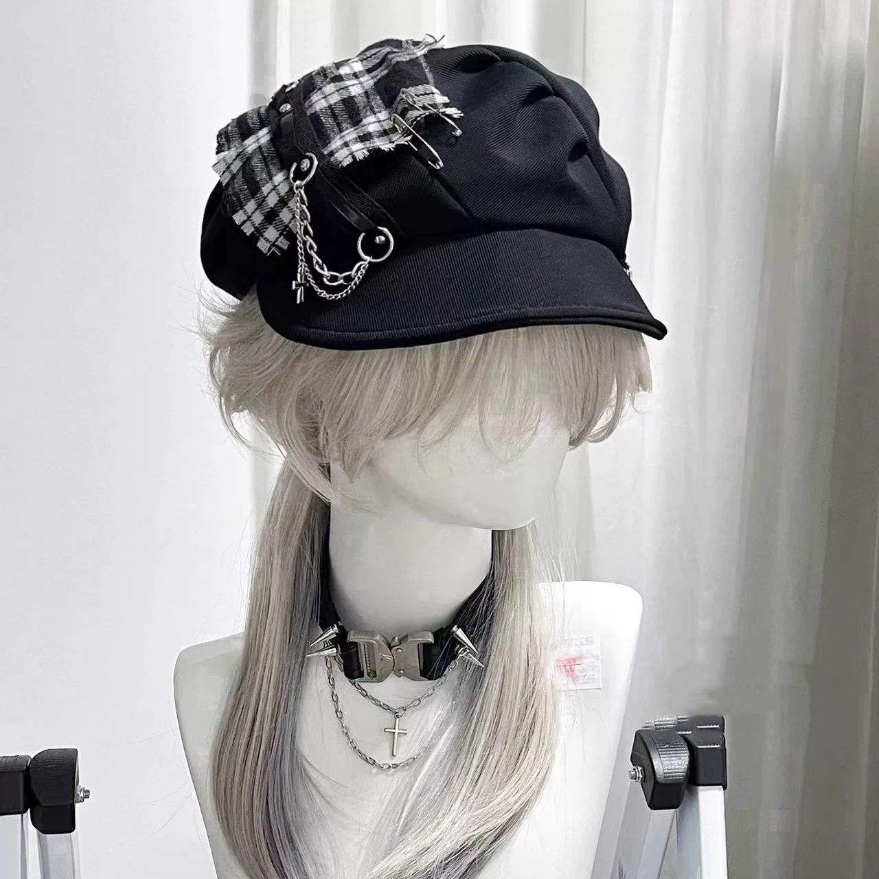 Goth Black Plaid Beret