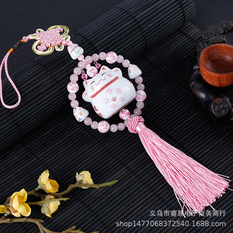 Cerámica afortunado gato coche interior colgante adornos coche espejo retrovisor decoración suministros fábrica al por mayor