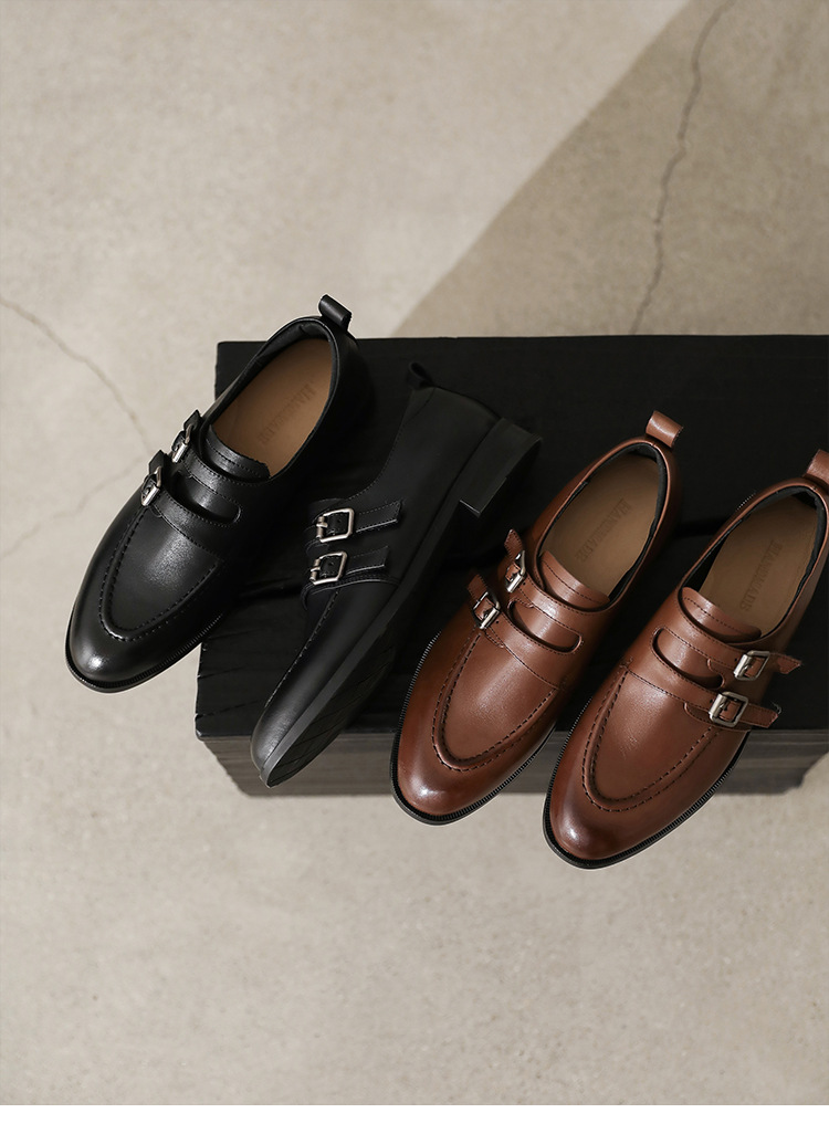 Giày da bò nữ mũi tròn bít kiểu loafer cổ điển màu nâu — màu nâu chi tiết 20