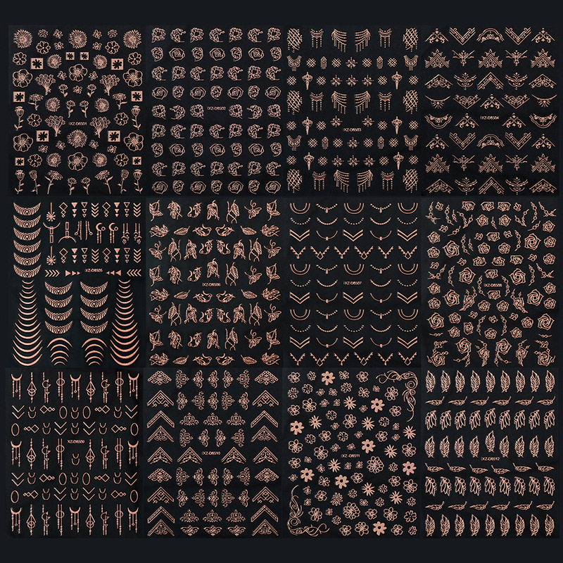 8-Color French Flower Line Art Nail Art Stickers 12 Non-Repeating Simple Modern Style Adhesive Nail Stickers