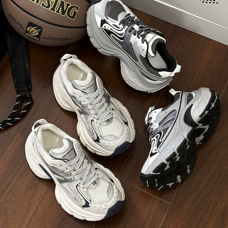 Европейская станция кожаные ботинки папы женская 2024 летом и осенью новая сетка с толстой подошвой