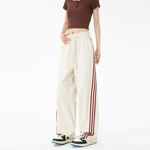 2025 Spring and Summer New Multi-color Three-bar Loose Straight Sports Waterproof Breathable Casual Pants Men's Trendy Parachute Pants