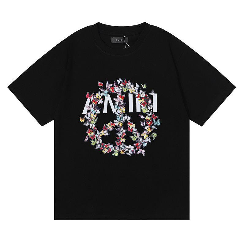 国境を越えた卸売り美潮AMIRI T-Shirt薔薇頭蓋頭プリント双糸純綿半袖tシャツ男女|undefined