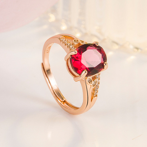 wish hot selling rose gold diamond rose red zircon ring women's cross-border ruby ​​wedding ring jewelry wholesale