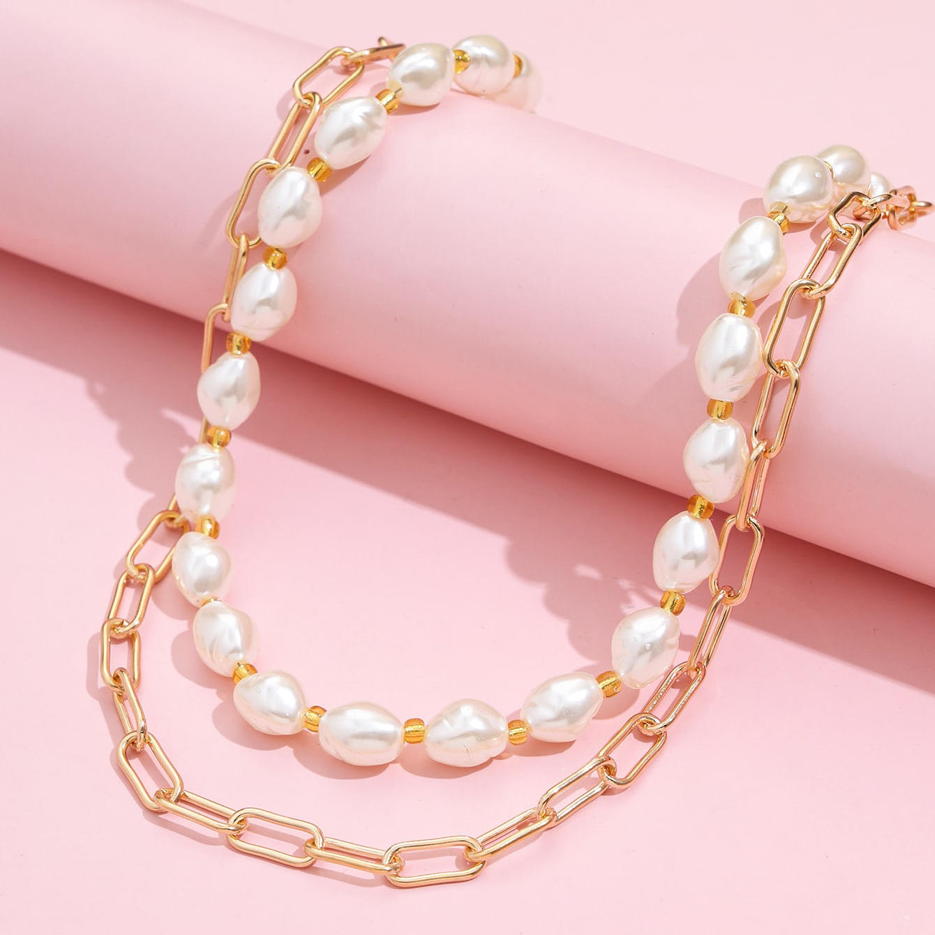 Geometric Pattern Women'S Gender Fashion Double-layer Pearl Alloy Necklace Wholesale