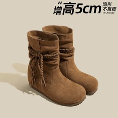 MuXuan~5cm内增高堆堆靴女2025秋季新款复古西部马丁靴勃肯短靴子