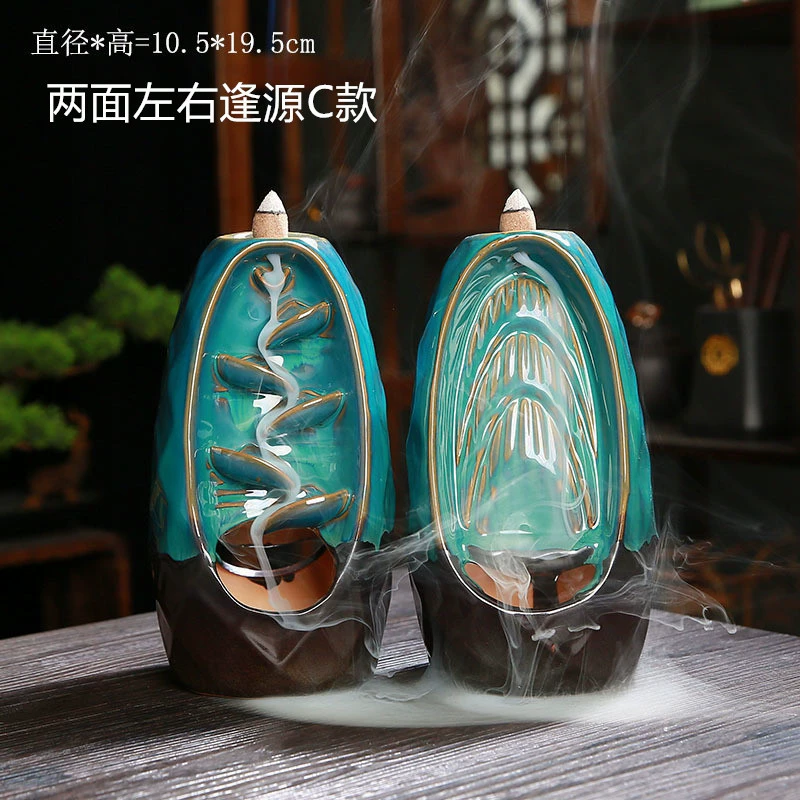 Ceramic Backflow Incense Burner, Lotus Inverted Design, Decorative Buddha Incense Holder