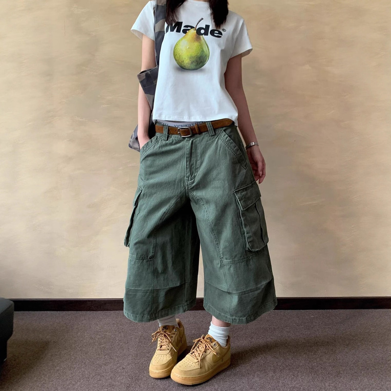 Cross-Border American Retro Multi-Pocket Cropped Shorts Unisex High Street Trendy Vintage Pleated Lumberjack Loose Cargo Pants Cross-Border American Retro Multi-Pocket Cropped Shorts Unisex High Street Trendy Vintage Pleated Lumberjack Loose Cargo Pants