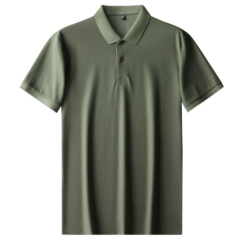 100 Cotton T-shirt Short Sleeve Men's 2025 Summer New Business Casual Lapel Solid Color mercerized Cotton Men's T-shirt Batch