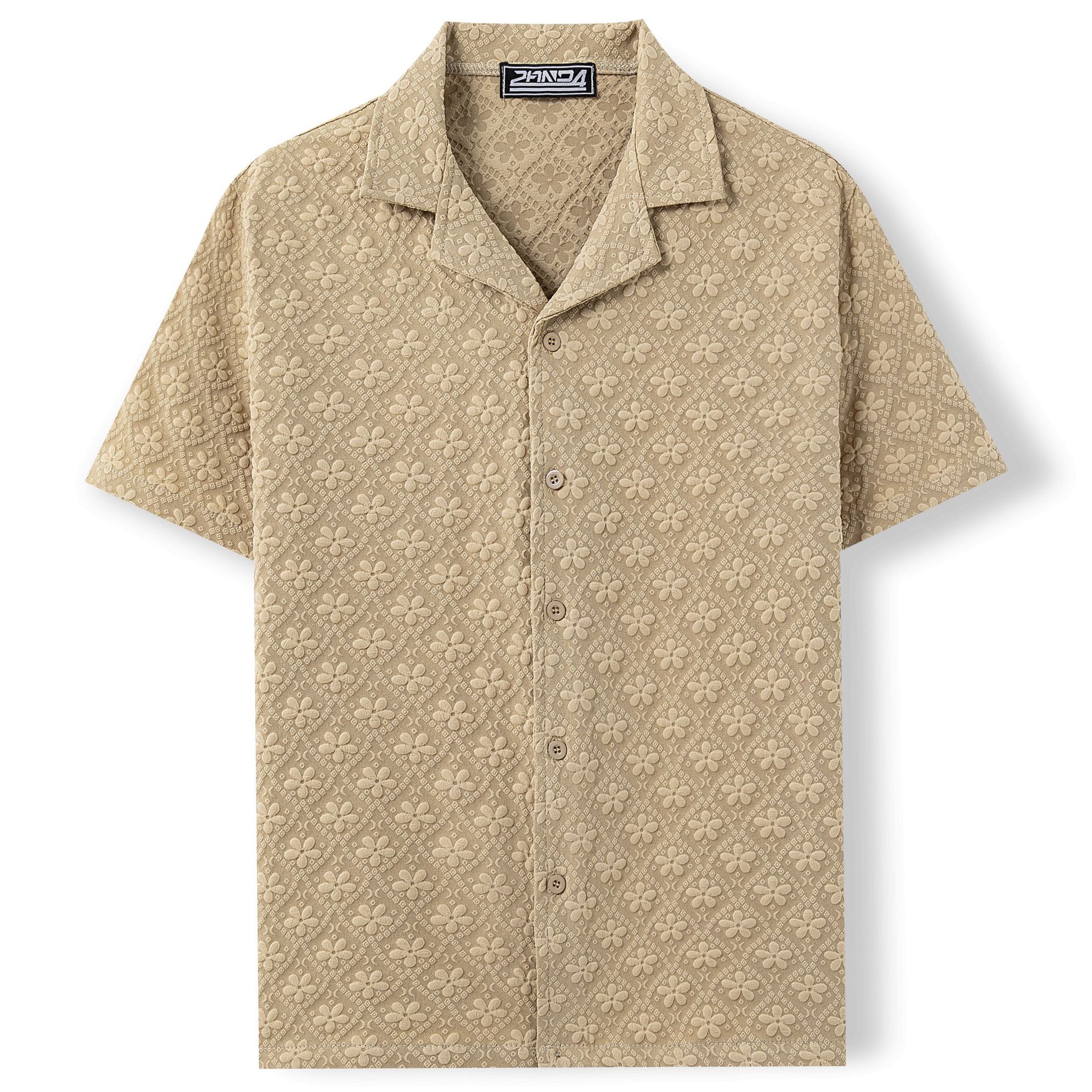 Transfronterizos de ropa de hombre retro americano jacquard camisa de manga corta cuello cubano al aire libre ropa casual para hombres stock A0301