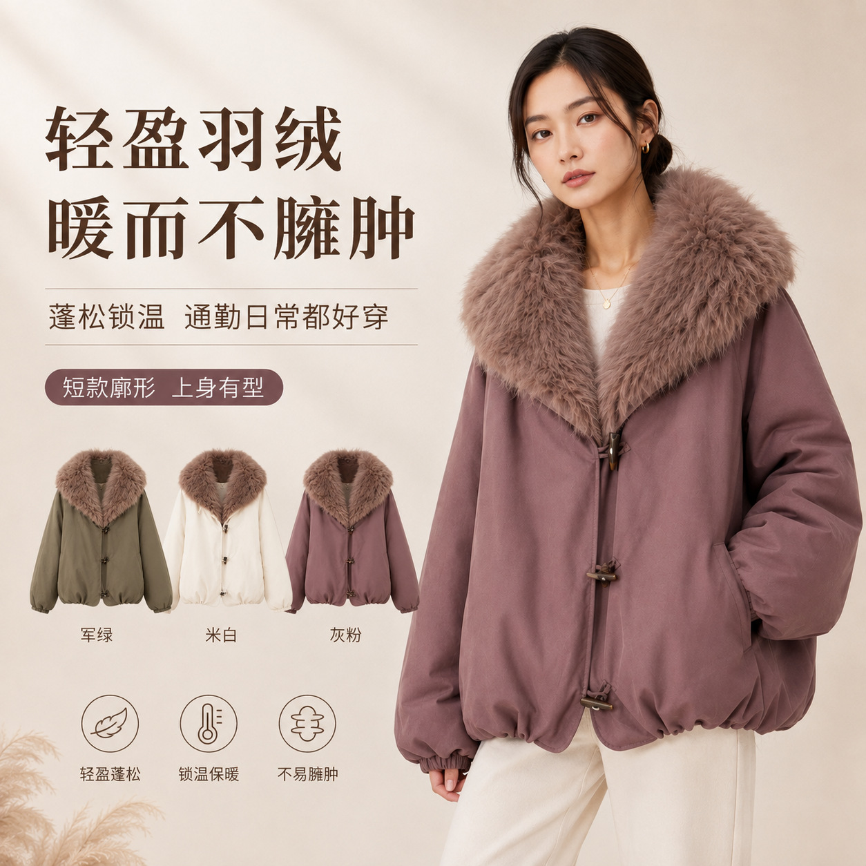 冬季新款羽绒服狐狸毛排条大翻领保暖派克服中长款显瘦外套