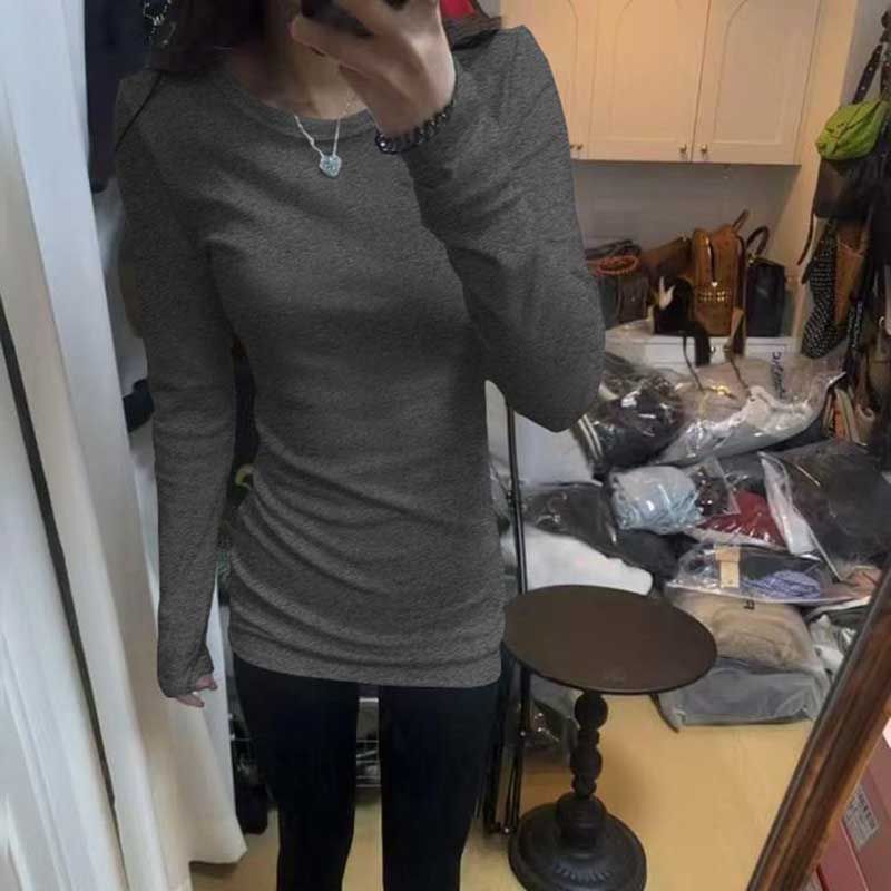 Mid-Length Gray Sweatshirt with a Base Layer for Women, Autumn and Winter Thermal Fleece Top with Waist-Cinching Design Paired with Shark Pants
