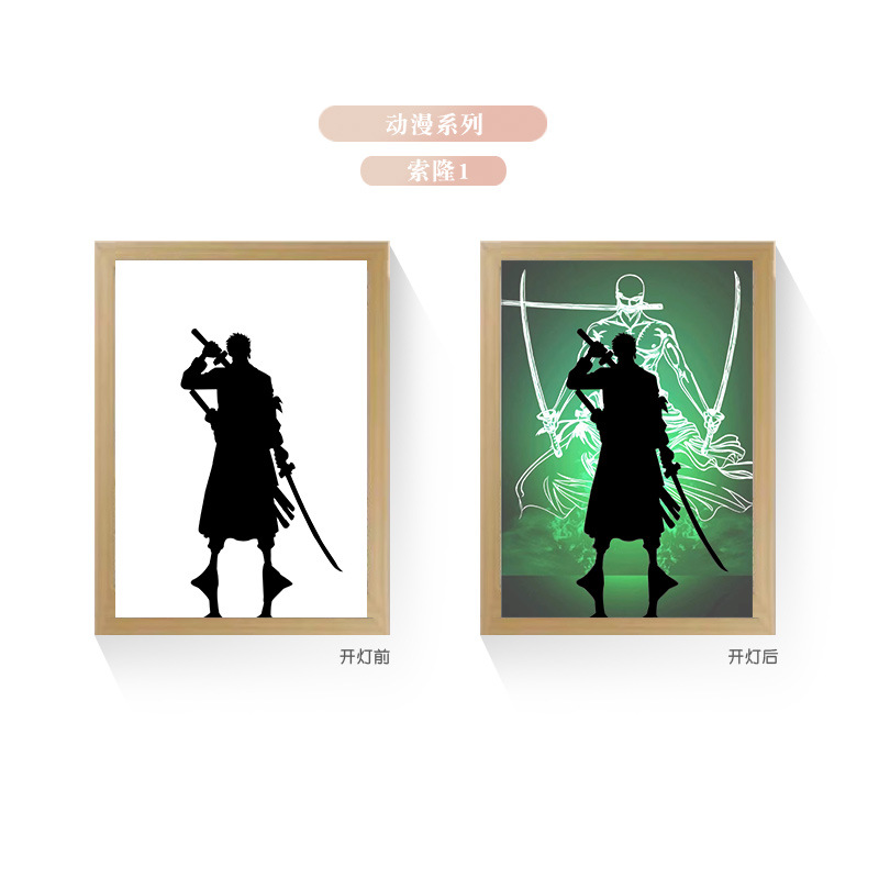 Tres colores TikTok popular pintura ligera de dibujos animados dormitorio noche pintura luminosa marco de fotos de madera maciza creativo bricolaje fabricante