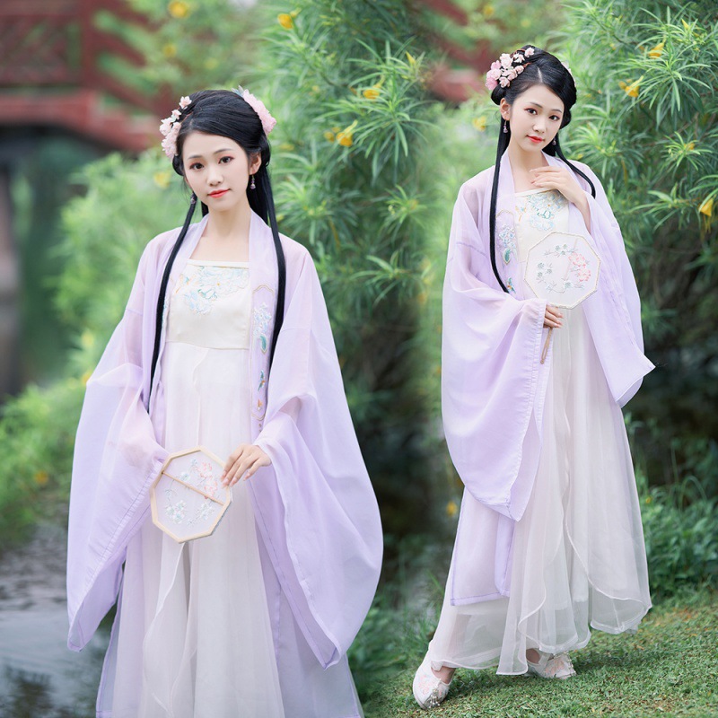 中国风大码女装古装夏季紫色大袖汉服仙女裙CP古改良汉风服留仙裙