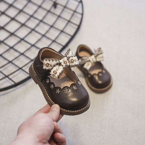 Baby princess shoes  spring new arrival girls pastoral style bow small leather shoes Korean style infant soft sole shoes