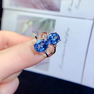 925 silver Swiss blue topaz ring simple generous main stone 9*11