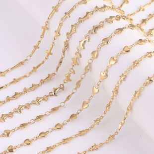 Stainless steel vacuum chain Golden Heart cross frame chain five-pointed star handmade chain DIY necklace accessories