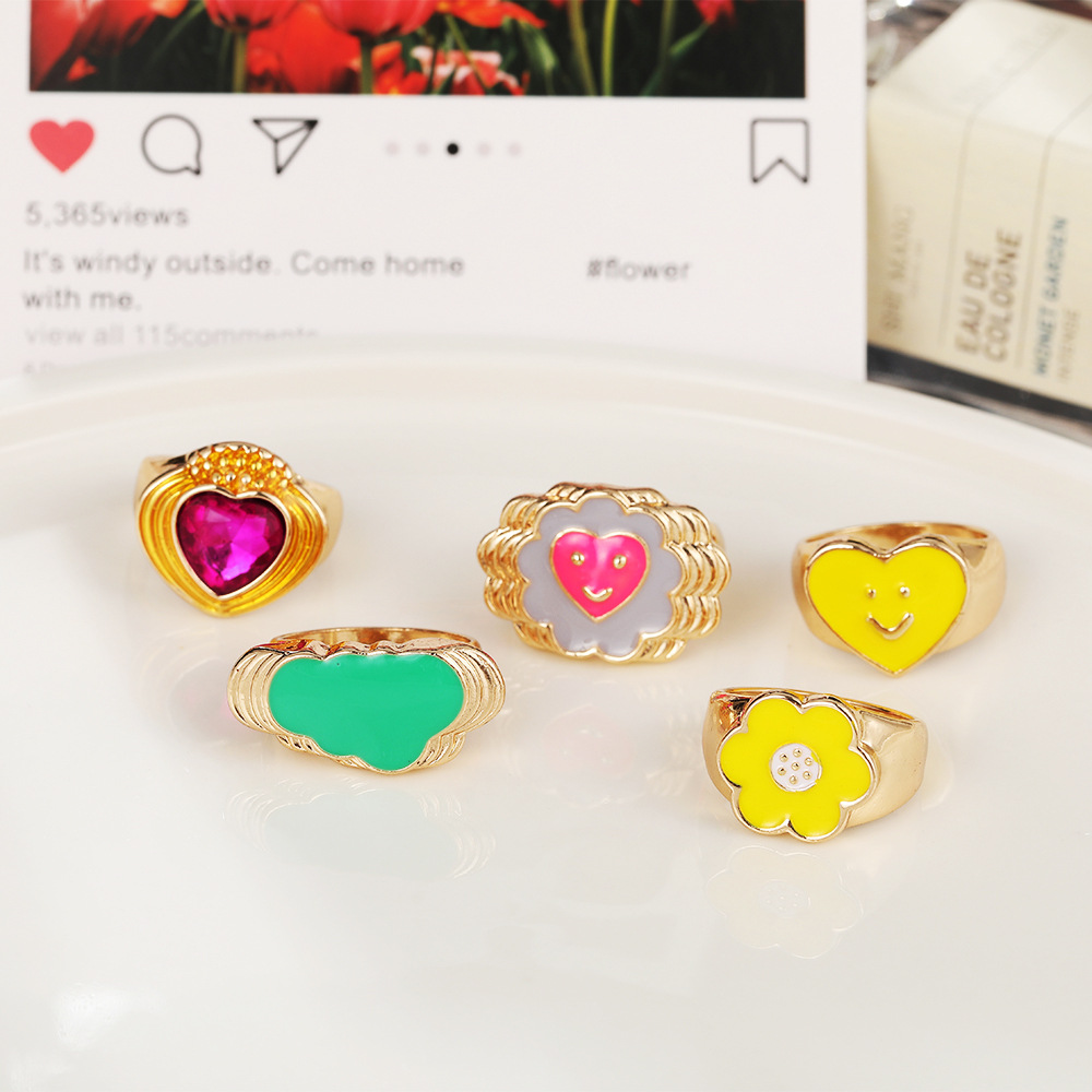 fashion heart flower metal geometric ring wholesalepicture7