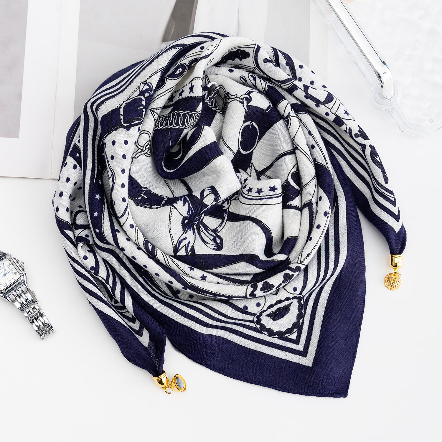 20g Weight Silk Scarf Classification Cotton, cotton and linen Material Spot, Plaid, Polka Dots, Leopard, Camouflage Pattern Spring&Summer, Autumn, Autumn&Winter Season Women's Gender Thin Cotton Square Scarf For Women, Comfortable Magnetic Buckle Design, Multifunctional Neck Warmer, Spring And Summer Accessory 29