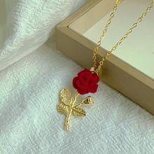 爆款最新抖音钛钢暗红玫瑰花项链男女饰品时尚个性网红欧美百搭