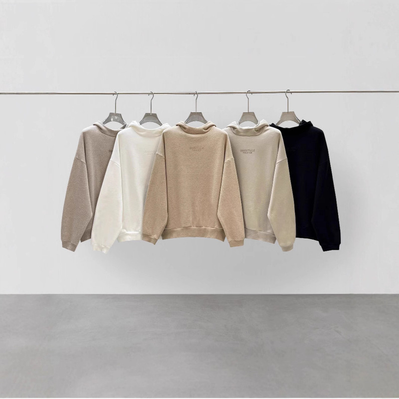 Essentials Cloud Series 23Fw Autumn and Winter New Solid Color Velvet Small Logo Hooded Sweatshirt