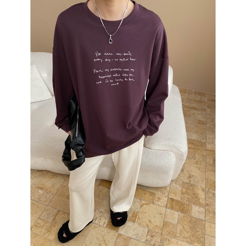 司南 美式街头慵懒风 设计感手写创意字母大版T恤打底衫 SN7895|undefined