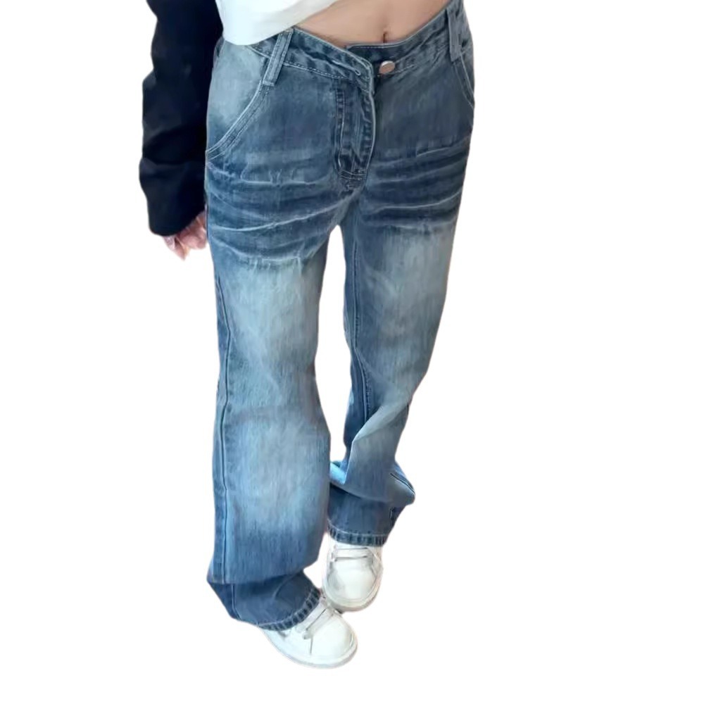 청바지 2025 봄과 가을 슬림 미국 봄과 가을 슬리밍 바지 작은 다리가없는 느슨한 바지