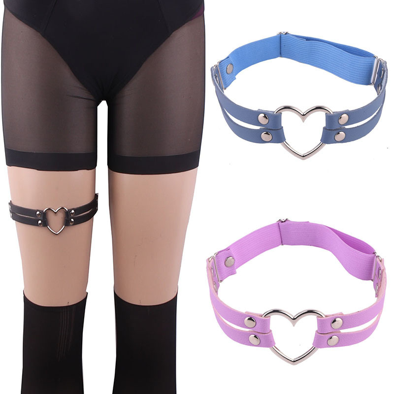 Japanese and Korean Harajuku Soft Girl Double Row Leather Leg Circle Leg Ring Women's Street Photoshoot Sexy Metal Big Peach Heart Leg Chain Garter Belt