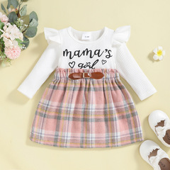 童裝女童寶寶春秋歐美印花拼接嬰兒長袖兒童連衣裙