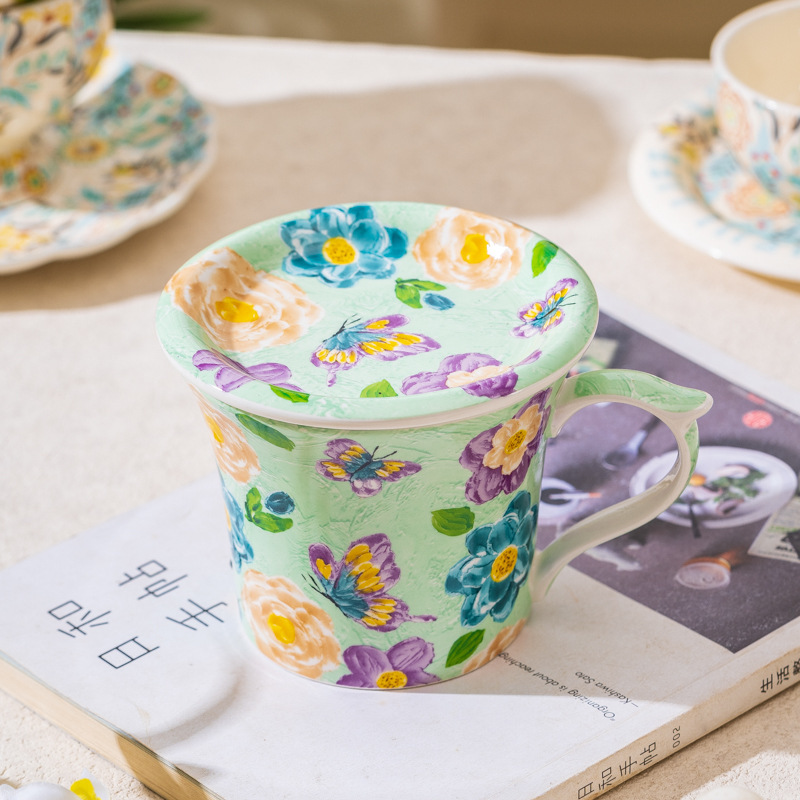 花韵马克杯水杯陶瓷杯高颜值早餐杯家用精致杯子办公室茶杯咖啡杯|undefined