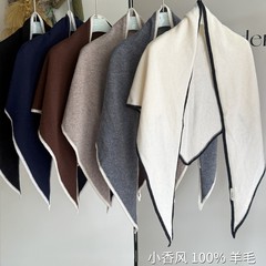 高品质专柜款100%羊毛披肩女秋冬针织围巾女多系法护颈三角围脖打