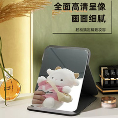 Light Luxury Folding Mini Mirror Makeup Mirror for Student Dormitory, Simple Vanity Table Top Desktop Stands on Its Own Home Portable Mirror