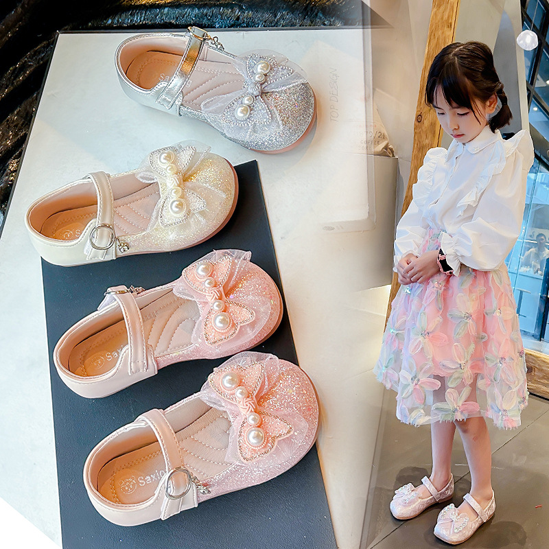 Girls' Leather Shoes Autumn 2026 New Model Children's Single Shoes Little Girl Baby Rhinestone Bow New Chinese Style Princess Shoes