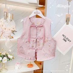 新中国式軽国風馬甲女2025年春新作バックル刺繍母レトロ馬挟み上着コート