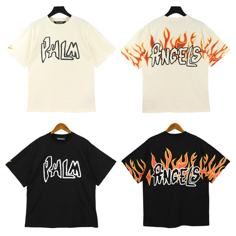 [Spot] PA Tide brand Palm Angel flame flame printing round neck pullover men's and women's short sleeve t-shirt