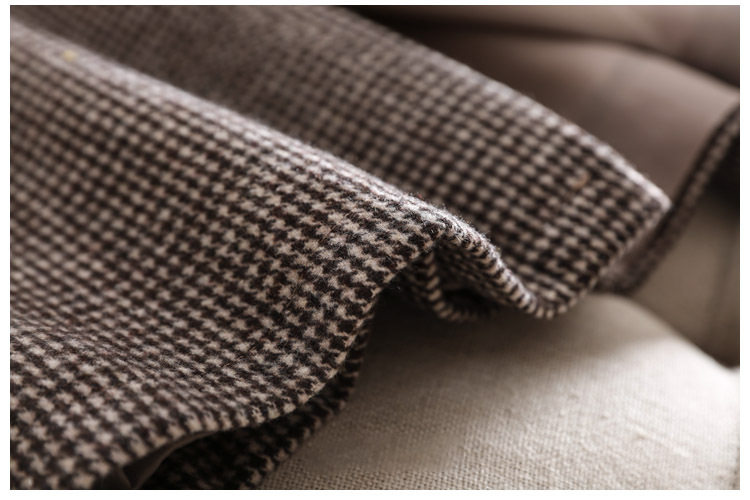 Chân váy nữ ca rô houndstooth cạp cao xẻ tà dáng ôm tôn dáng — Ca rô, Màu xám chi tiết 9
