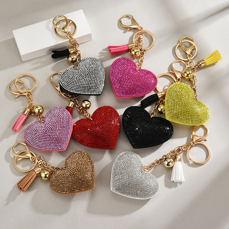 New Trendy Internet Celebrity Heart-Shaped Keychain Leather Pendant Korean Velvet Rhinestone Keychain Heart-Shaped Lover's Gift Wholesale New Trendy Internet Celebrity Heart-Shaped Keychain Leather Pendant Korean Velvet Rhinestone Keychain Heart-Shaped Lover's Gift Wholesale