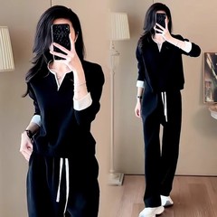 【1.2万人收藏】时尚休闲V领长袖显瘦阔腿裤运动套装女春秋高级感