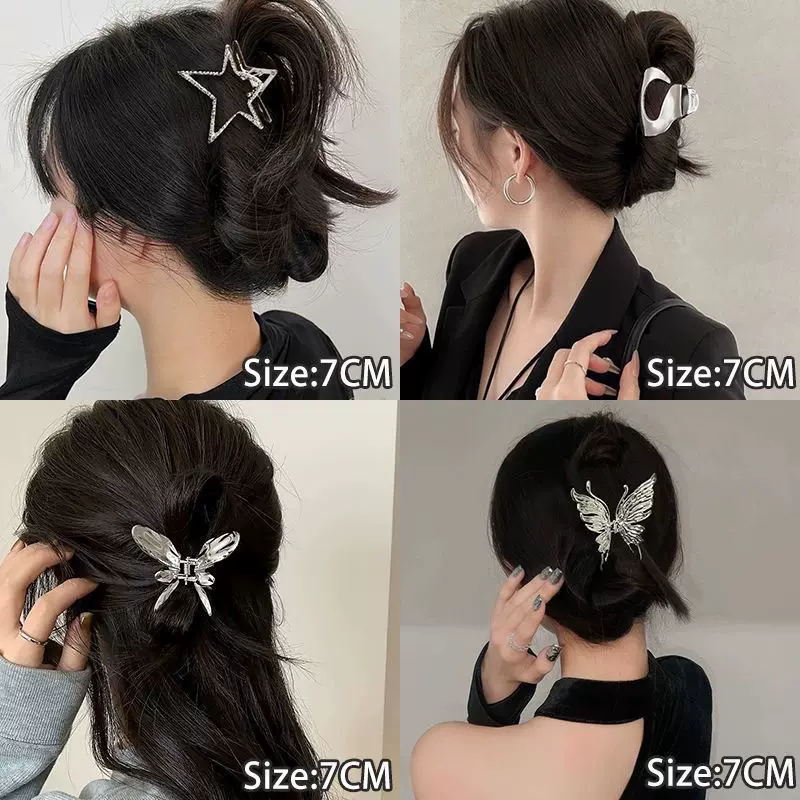 液态金属蝴蝶抓夹高级感鲨鱼夹后脑勺甜酷少女发夹半扎盘发卡头饰