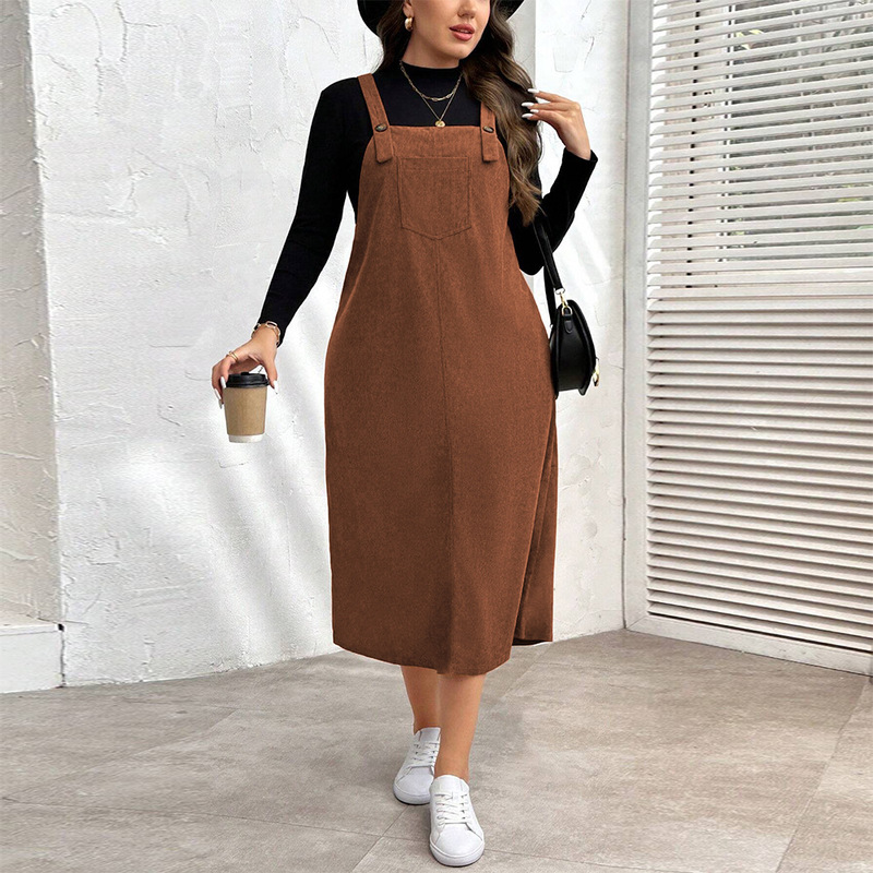Amazon Cross-Border Plus-Size Women's Clothing Japanese-Style Lazy Style Suspender Dress Spring and Summer Loose Straight Waist Mid-Length Dress