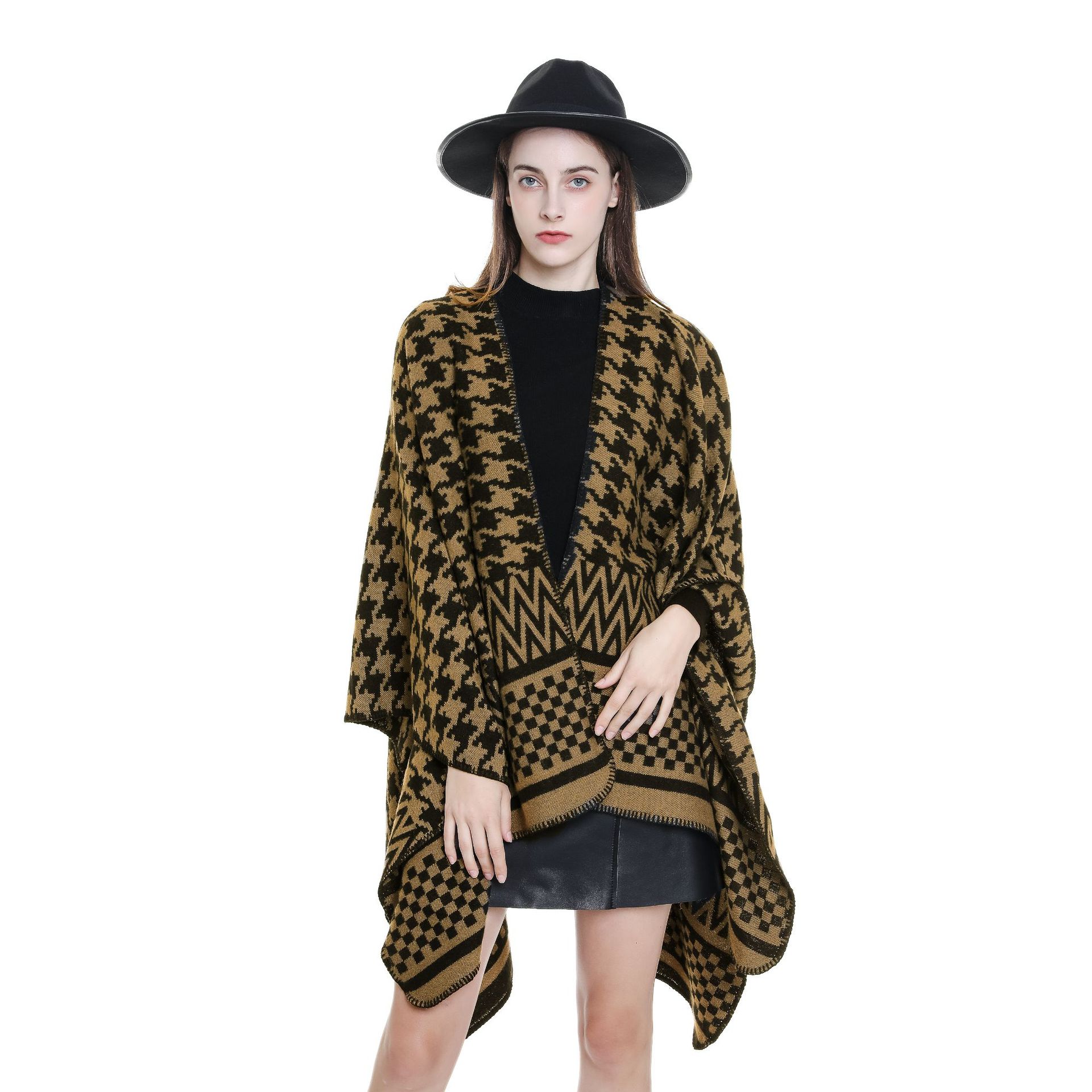 El otoño y el invierno al aire libre chal de invierno cálido moda houndstooth moda nueva