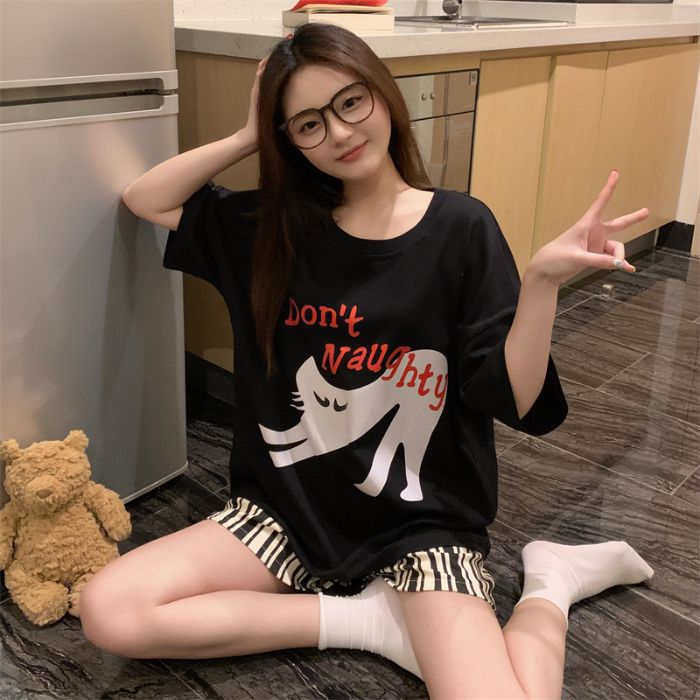 Transfronterizo al por mayor hellokitty verano imitación algodón dibujos animados sueltos pantalones cortos de manga corta traje de servicio a domicilio lindo pijama mujer