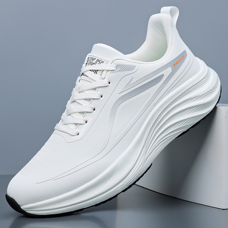 New autumn men's shoes, leather classic black and white sneakers, trendy shoes, versatile casual shoes, comfortable non-slip thick-soled shoes
