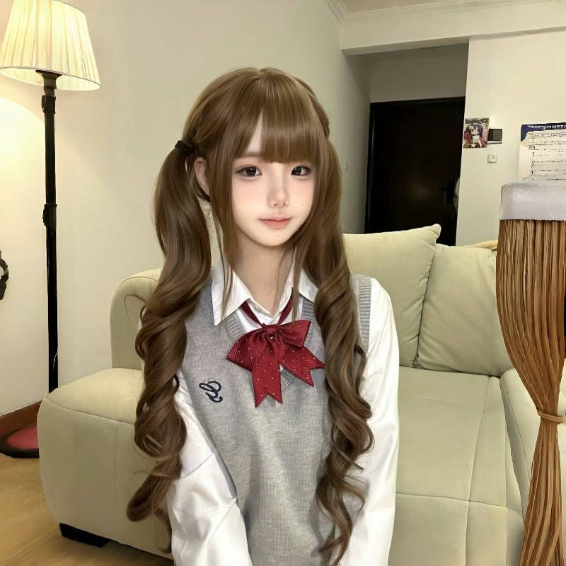 Yiduo Wig Female Long Hair Lolita 80cm Honey Brown Long Curly Hair Extended Style Young Girl Full Headgear